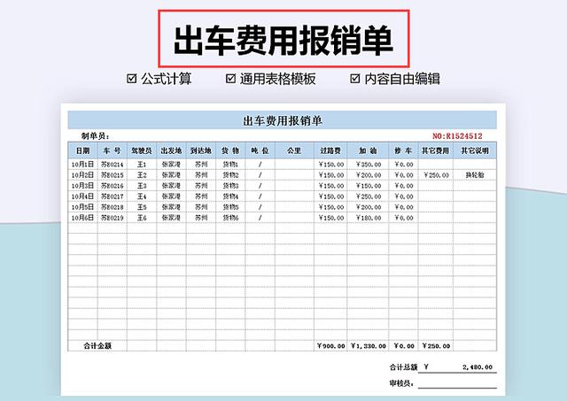 (费用报销明细表模板)差旅费报销单模板-第1张图片-牧野网