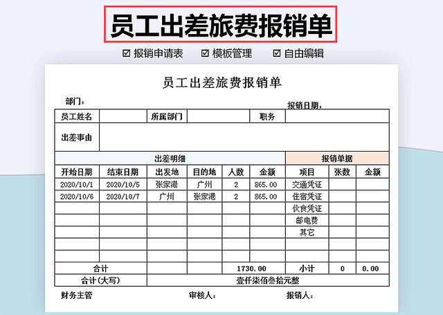 (费用报销明细表模板)差旅费报销单模板-第8张图片-牧野网