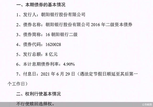 (二级资本债券是啥意思)朝阳银行决定不行使二级资本债赎回权-第1张图片-牧野网